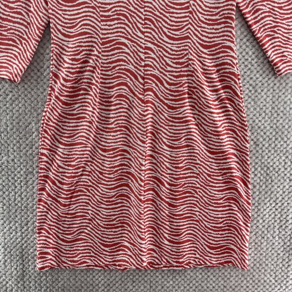 J McLaughlin Dress Women M Red White Wavy Catalina Cloth Sophia 3/4 Sleeve Crew - Picture 8 of 16